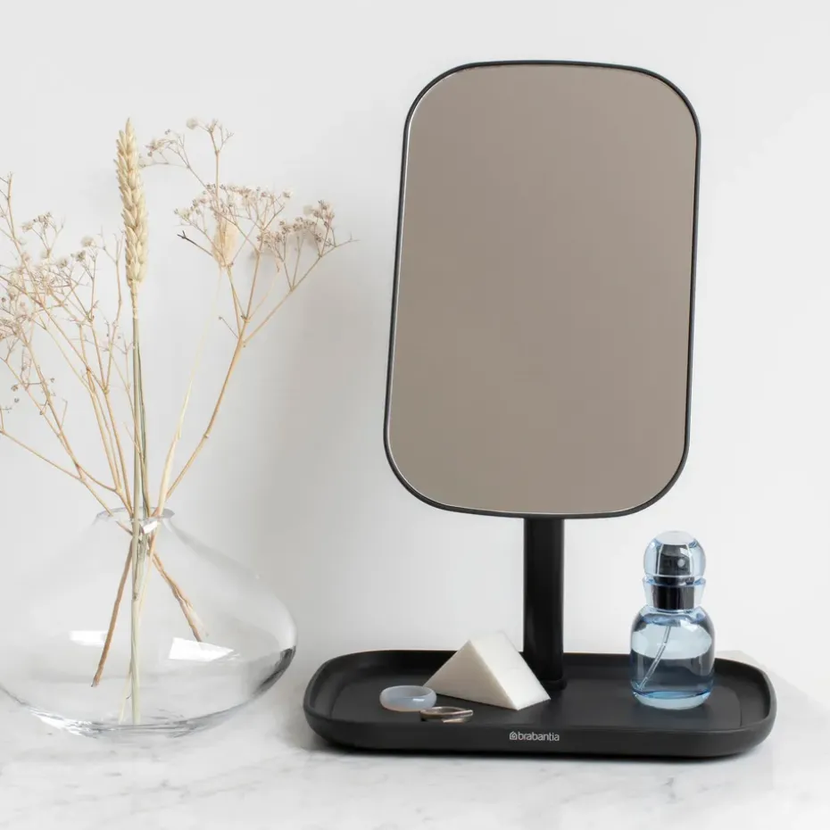 ReNew mirror with storage tray, dark grey