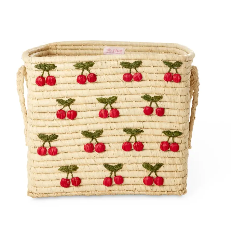 Rice raffia basket with handle 30x30 cm, Cherry