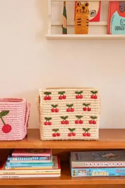 Rice raffia basket with handle 30x30 cm, Cherry