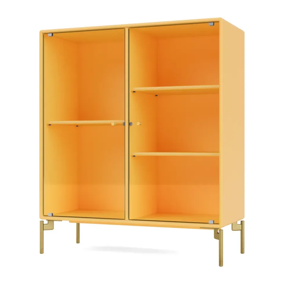 Ripple II display cabinet 69.6x82.2x30 cm, Acacia-legs brass
