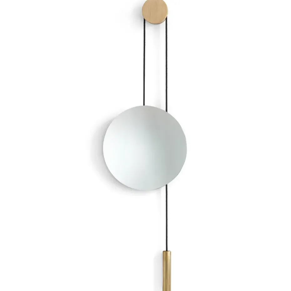 Rise and Shine mirror, Natural oak-brass weight