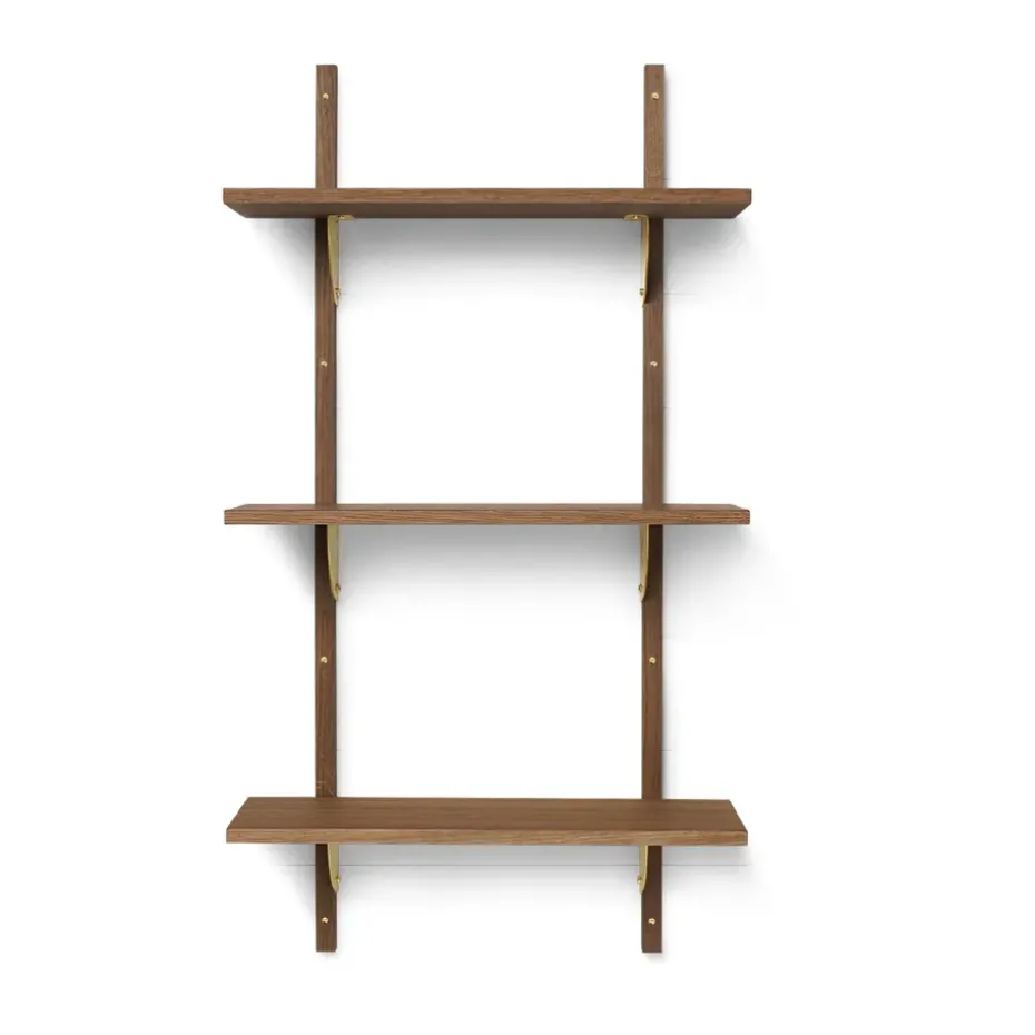 Sector shelf triple narrow, Smoked Oak, brass