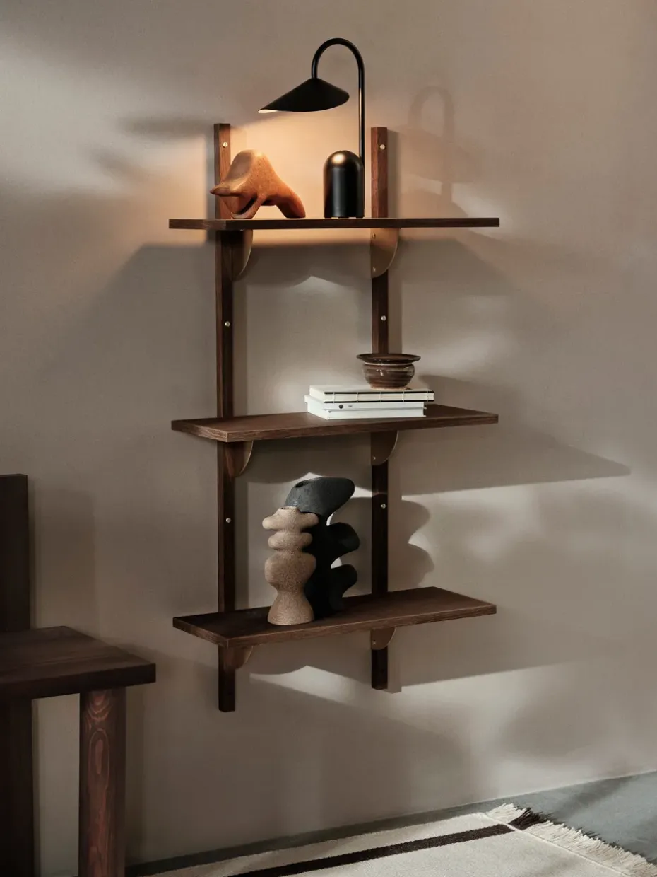 Sector shelf triple narrow, Smoked Oak, brass
