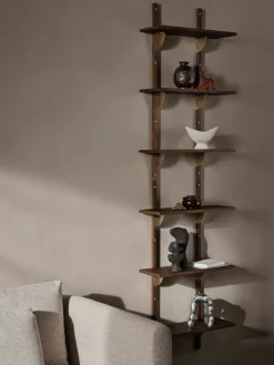 Sector shelf triple narrow, Smoked Oak, brass