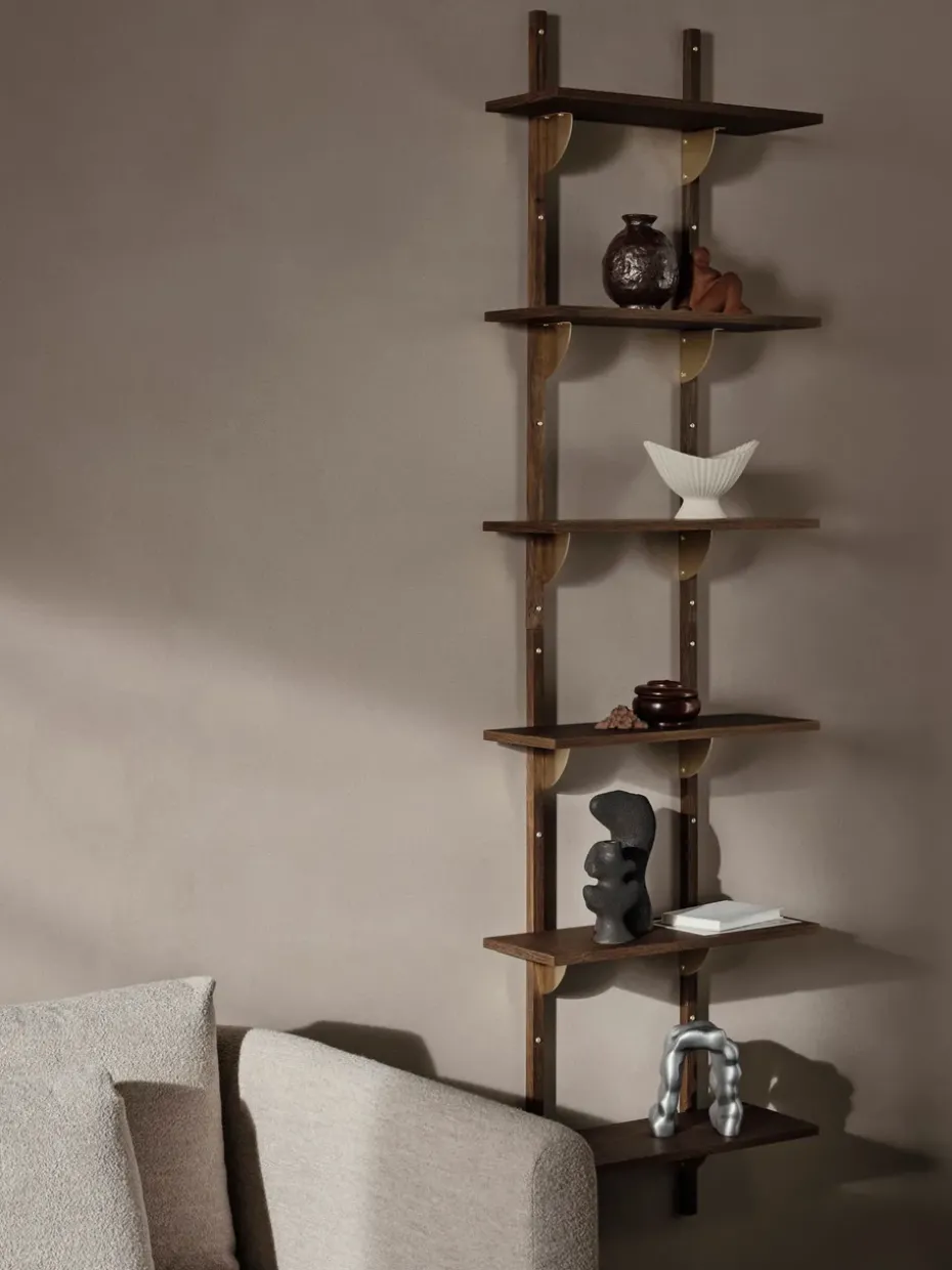 Sector shelf triple narrow, Smoked Oak, brass
