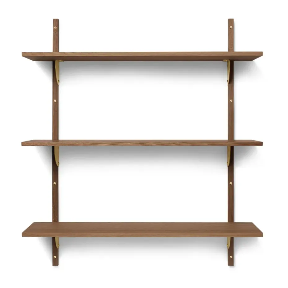Sector shelf triple wide, Smoked Oak, brass