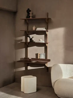 Sector shelf triple wide, Smoked Oak, brass
