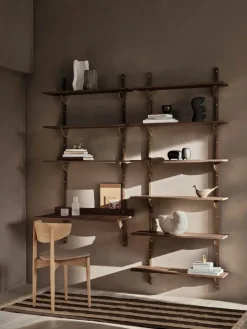 Sector shelf triple wide, Smoked Oak, brass