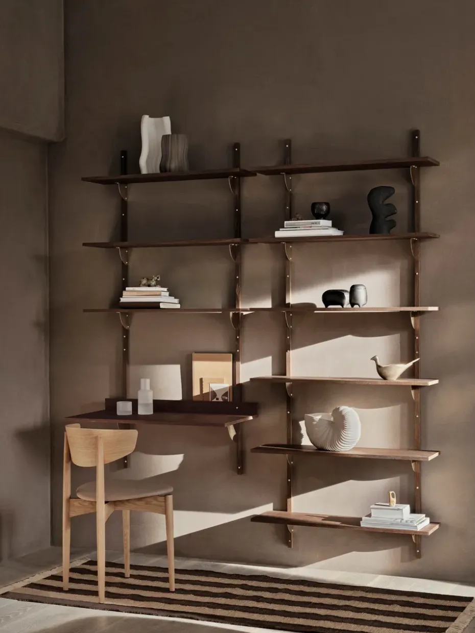 Sector shelf triple wide, Smoked Oak, brass