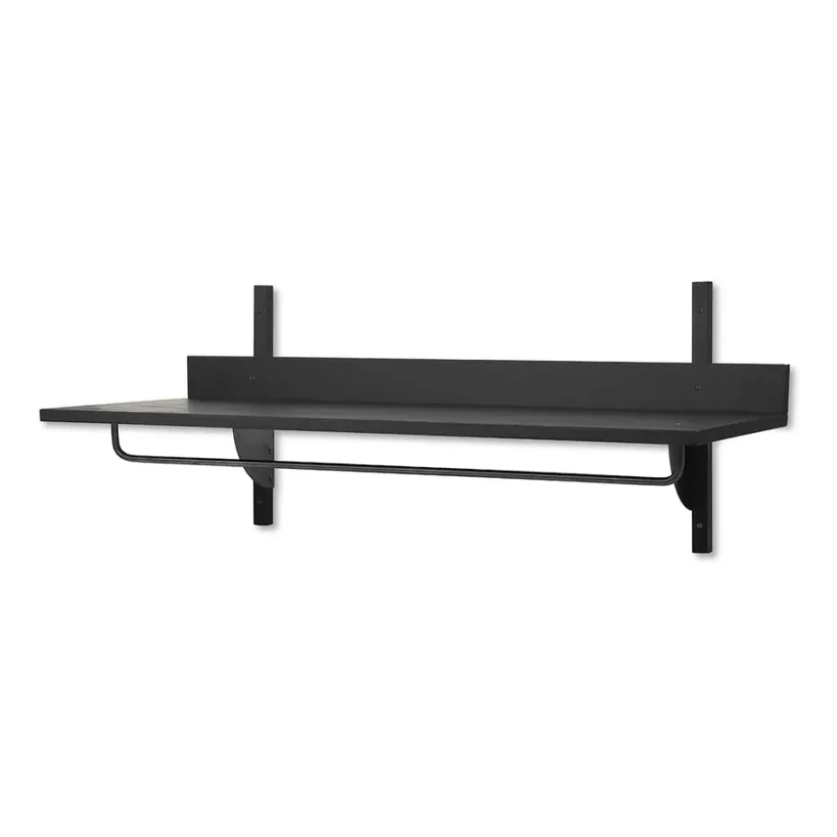 Sector shelf with hanging rail 37x87 cm, Black ash-black brass