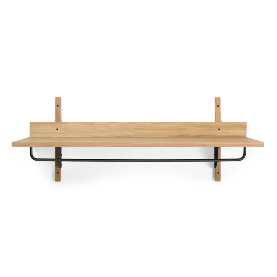 Sector shelf with hanging rail 37x87 cm, Oak-black brass