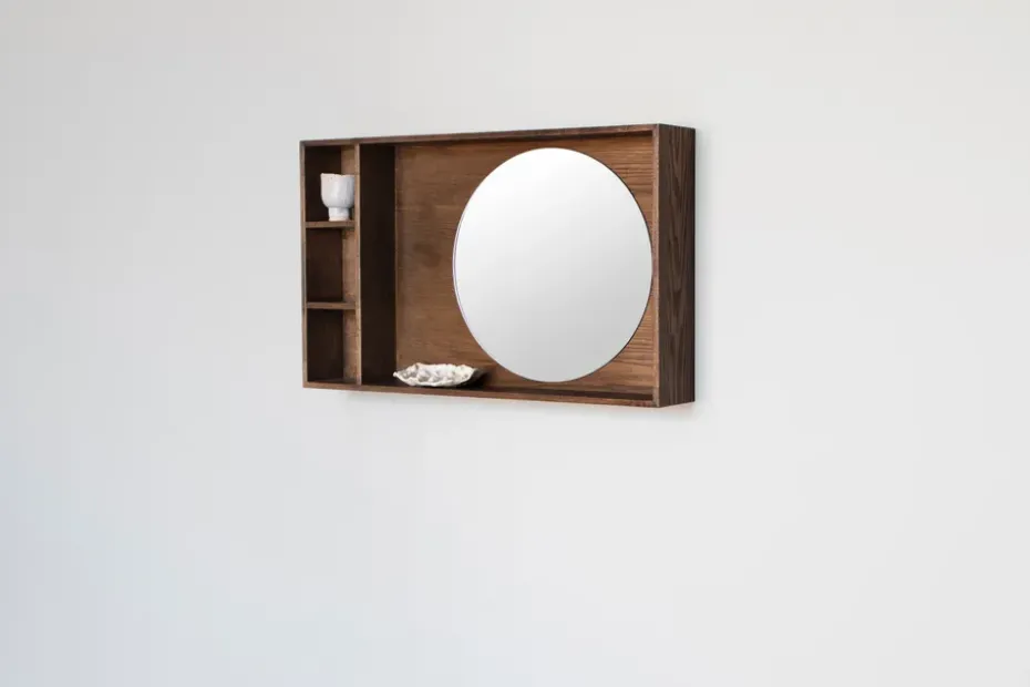 Show-me mirror with shelf small, Dark oiled