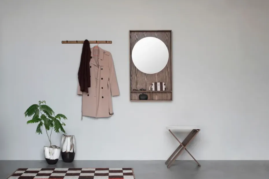 Show-me mirror with shelf large, Dark oiled