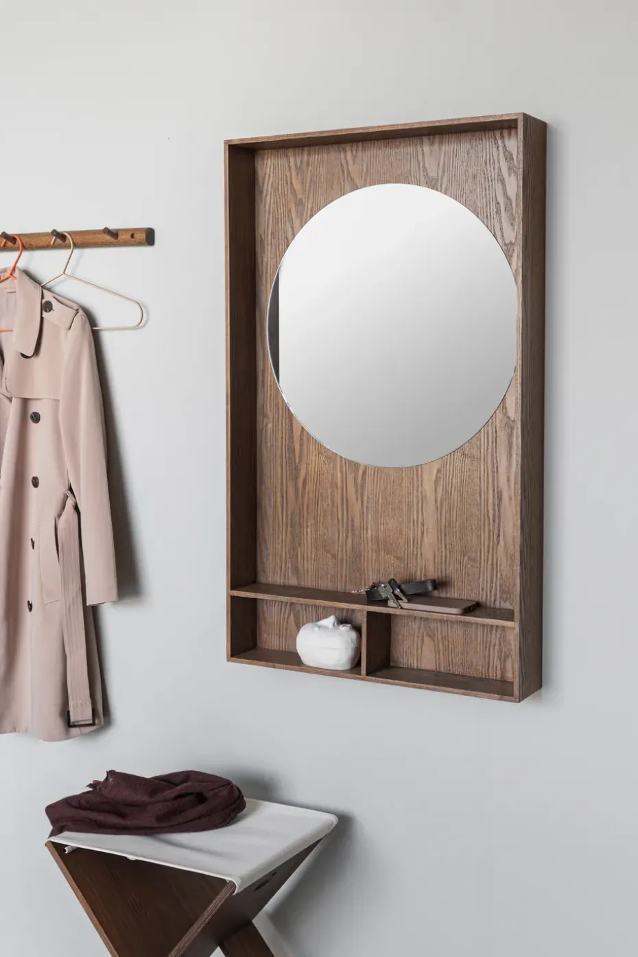 Show-me mirror with shelf large, Dark oiled