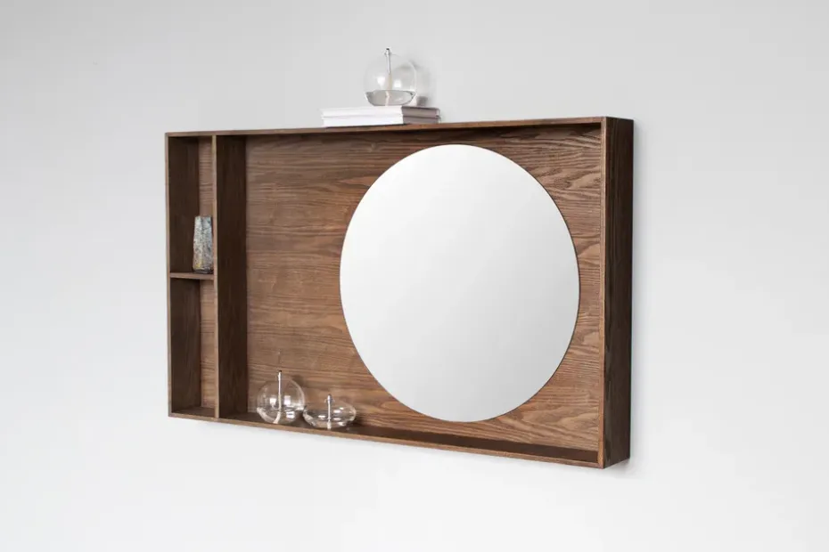 Show-me mirror with shelf large, Dark oiled