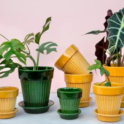 Simona flower pot glazed Ø16 cm, Yellow