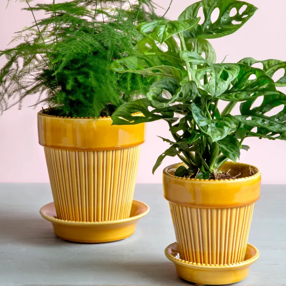 Simona flower pot glazed Ø16 cm, Yellow