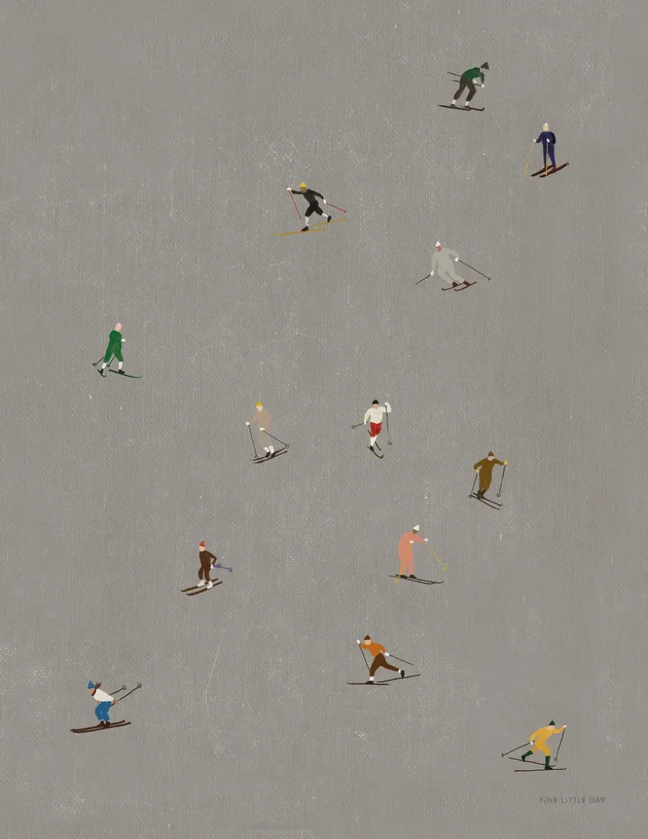 Skiers poster 40x50 cm, grey