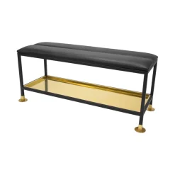 Skobench 11, Black/brass. black leather cushion