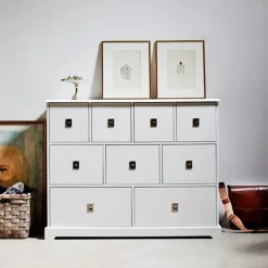 Smögen chest of drawers, white, 9 drawers, chrome