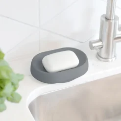 Soap tray with concealed drain spout in silicone - large, Graphite