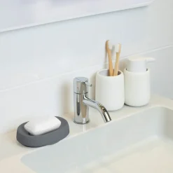 Soap tray with concealed drain spout in silicone - large, Graphite