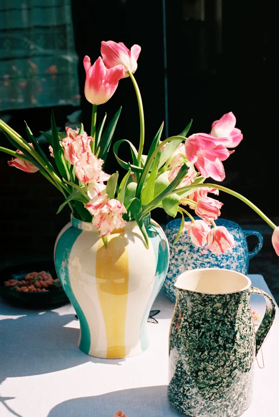 Sobremesa stripe vase L 25 cm, Green-yellow