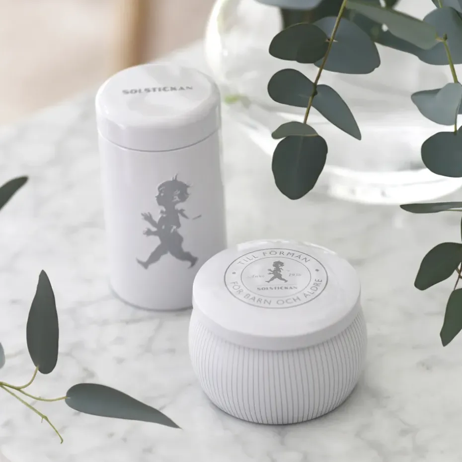 Solstickan gift box scented candles + matchstick tube, White-scented candle eucalyptus