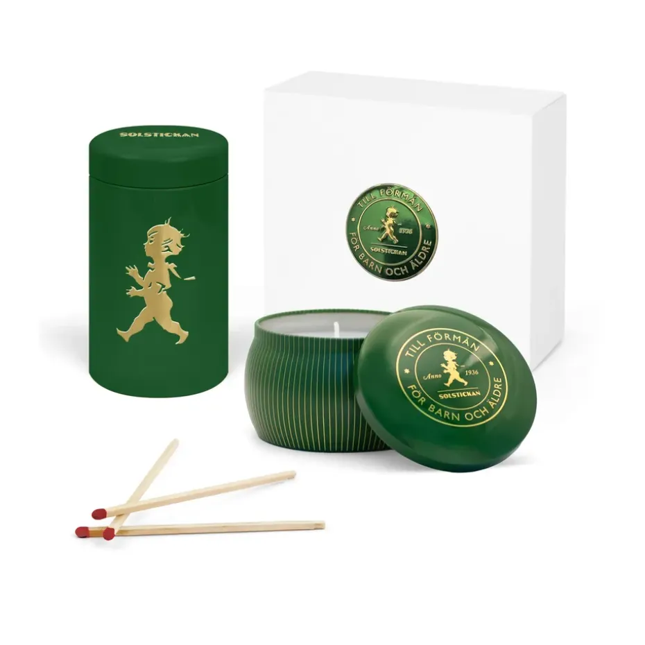 Solstickan gift box scented candles + matchstick tube, Green-scented candle pine forest