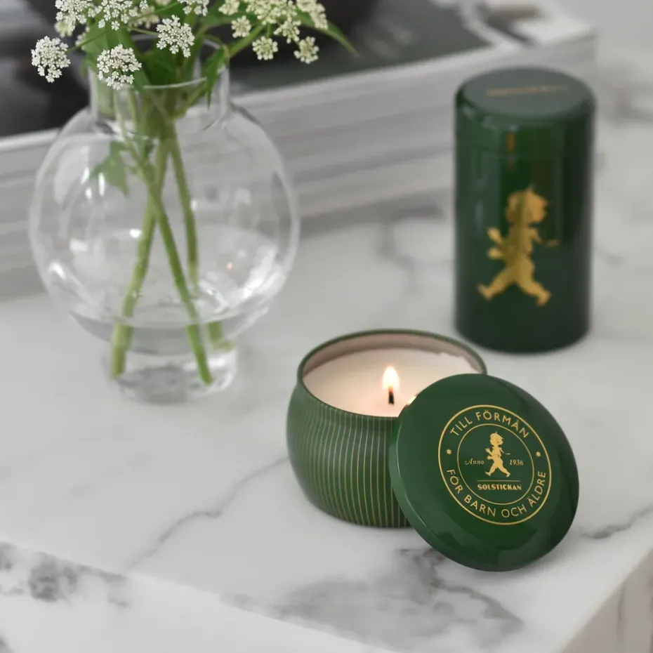 Solstickan gift box scented candles + matchstick tube, Green-scented candle pine forest