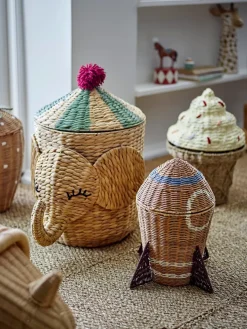 Space rattan basket with lid 31x35 cm, Natural