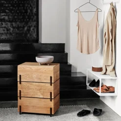 Stack storage box, Oak, 3 pieces, dark oiled walnut legs