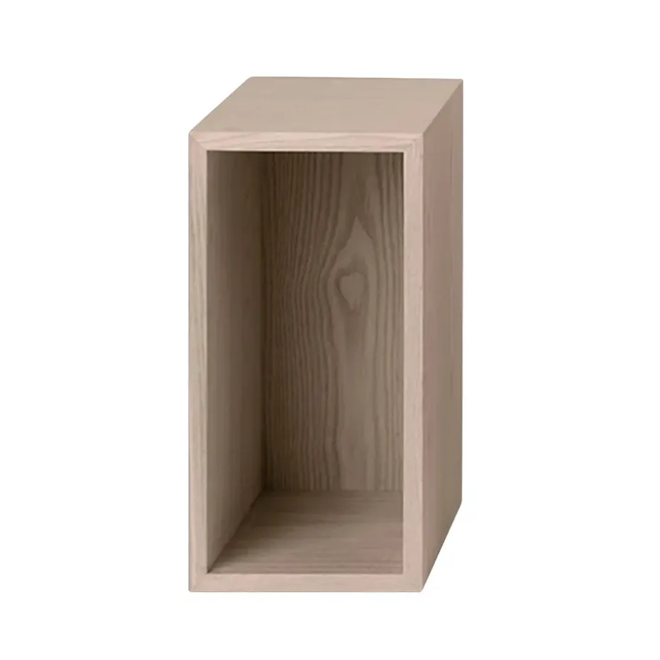 Stacked 2.0 shelving with back plate, small, oak