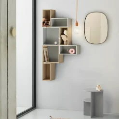 Stacked 2.0 shelving with back plate, small, oak