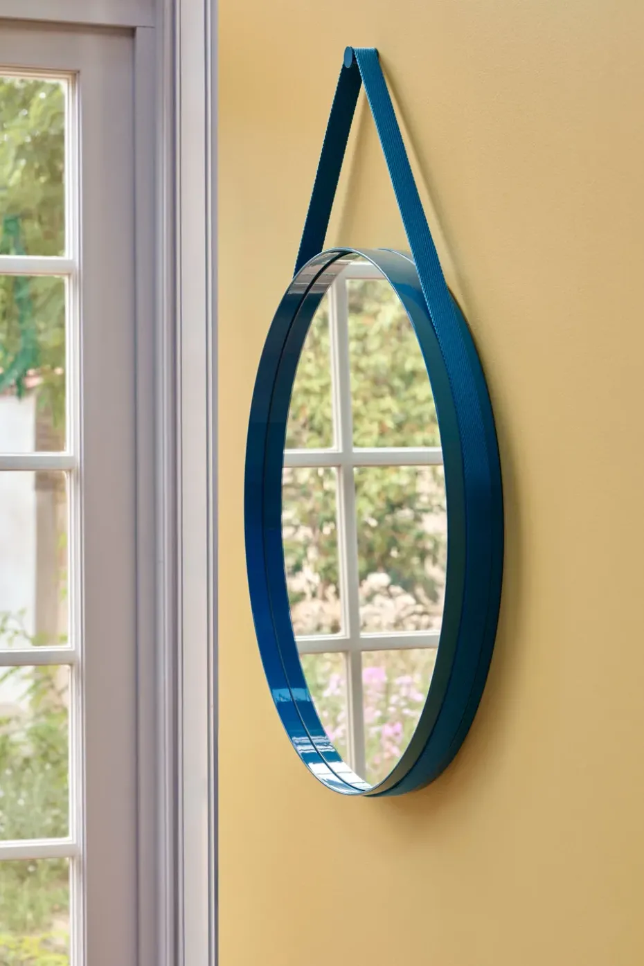Strap Mirror Ø70 cm, Blue