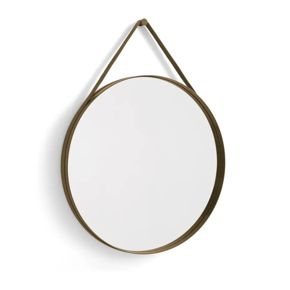 Strap Mirror Ø70 cm, Light brown