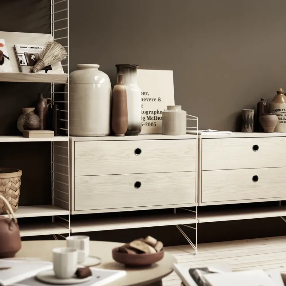 String cabinet with drawers, Ash veneer, 78x30 cm