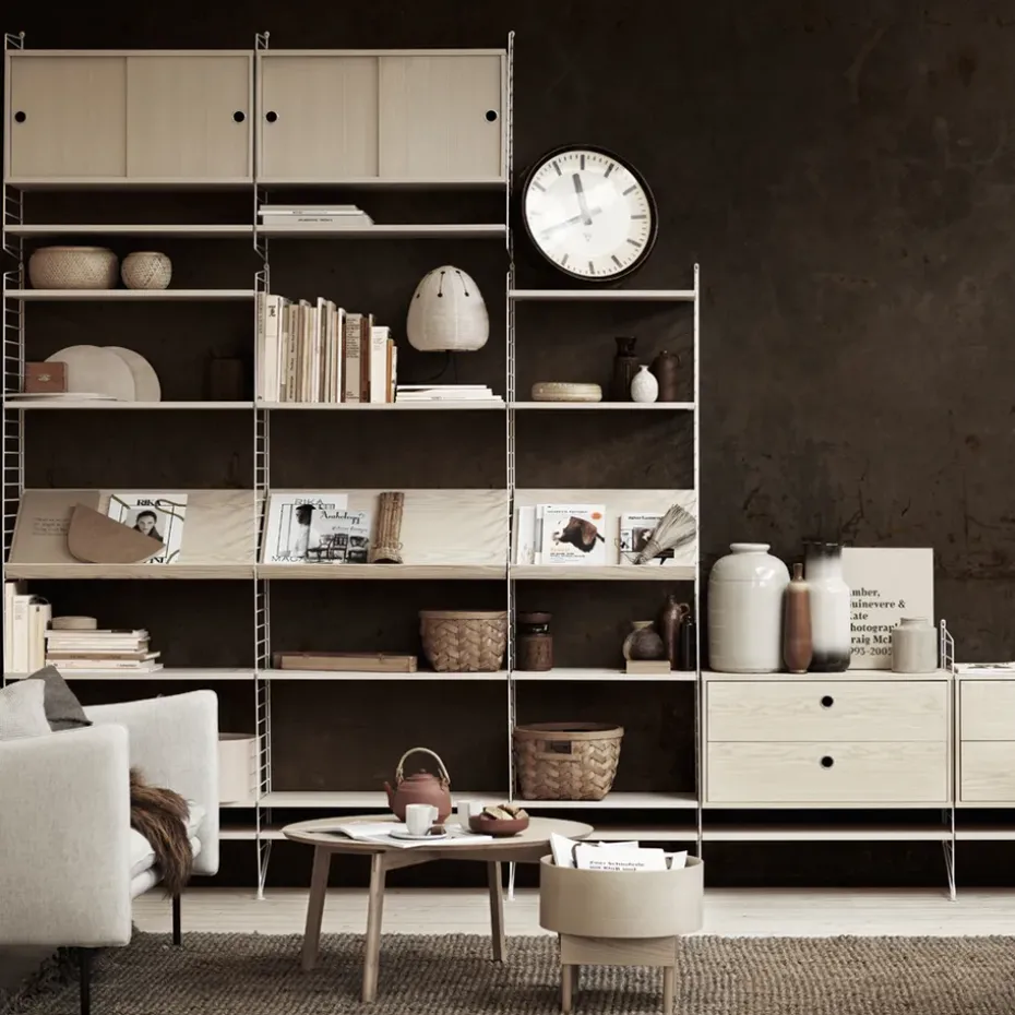 String cabinet with sliding door, Ash veneer, 78x30 cm