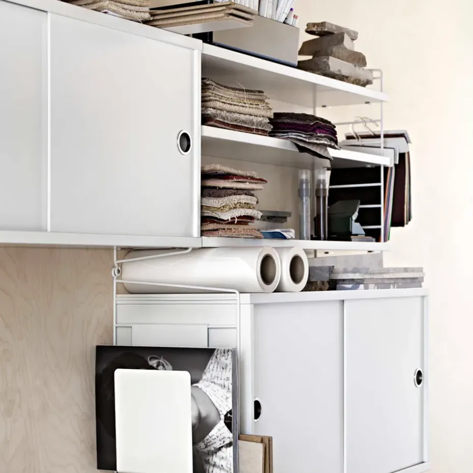 String cabinet with sliding door, Ash black stain, 78x20 cm