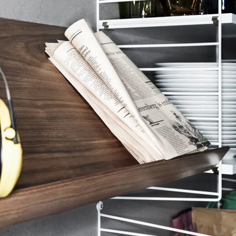String magazine shelf wood, Walnut, 58x30 cm