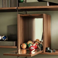String schnapps cabinet, Walnut, inside of door stainless steel plate, mirrored glass back piece