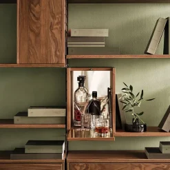 String schnapps cabinet, Walnut, inside of door stainless steel plate, mirrored glass back piece
