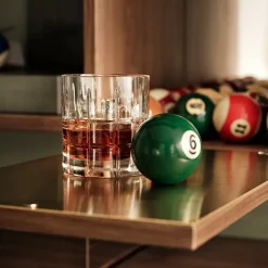 String schnapps cabinet, Walnut, inside of door stainless steel plate, mirrored glass back piece