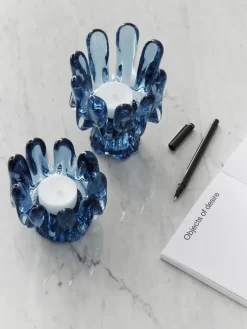Sunflower candle holder circular glass 9.2 cm, Blue