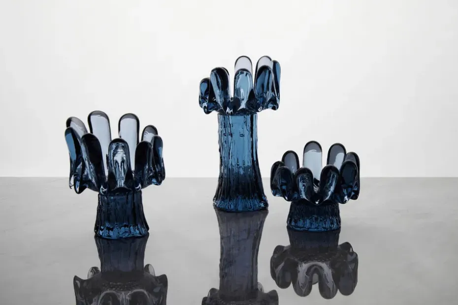 Sunflower candle holder circular glass 9.2 cm, Blue