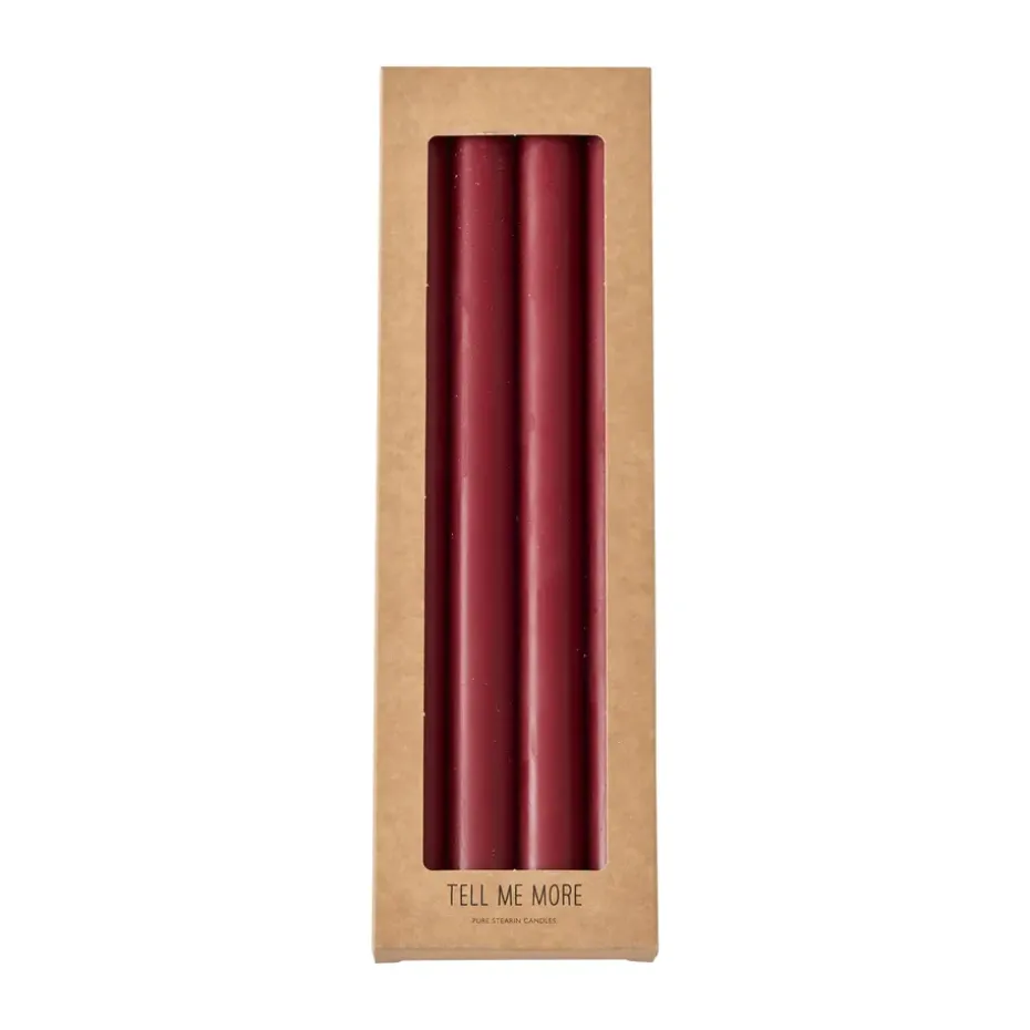 Tell Me More dinner stearin candles 28 cm 4-pack, Dark red