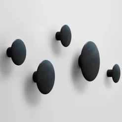 The Dots coat hook black, Ø9 cm