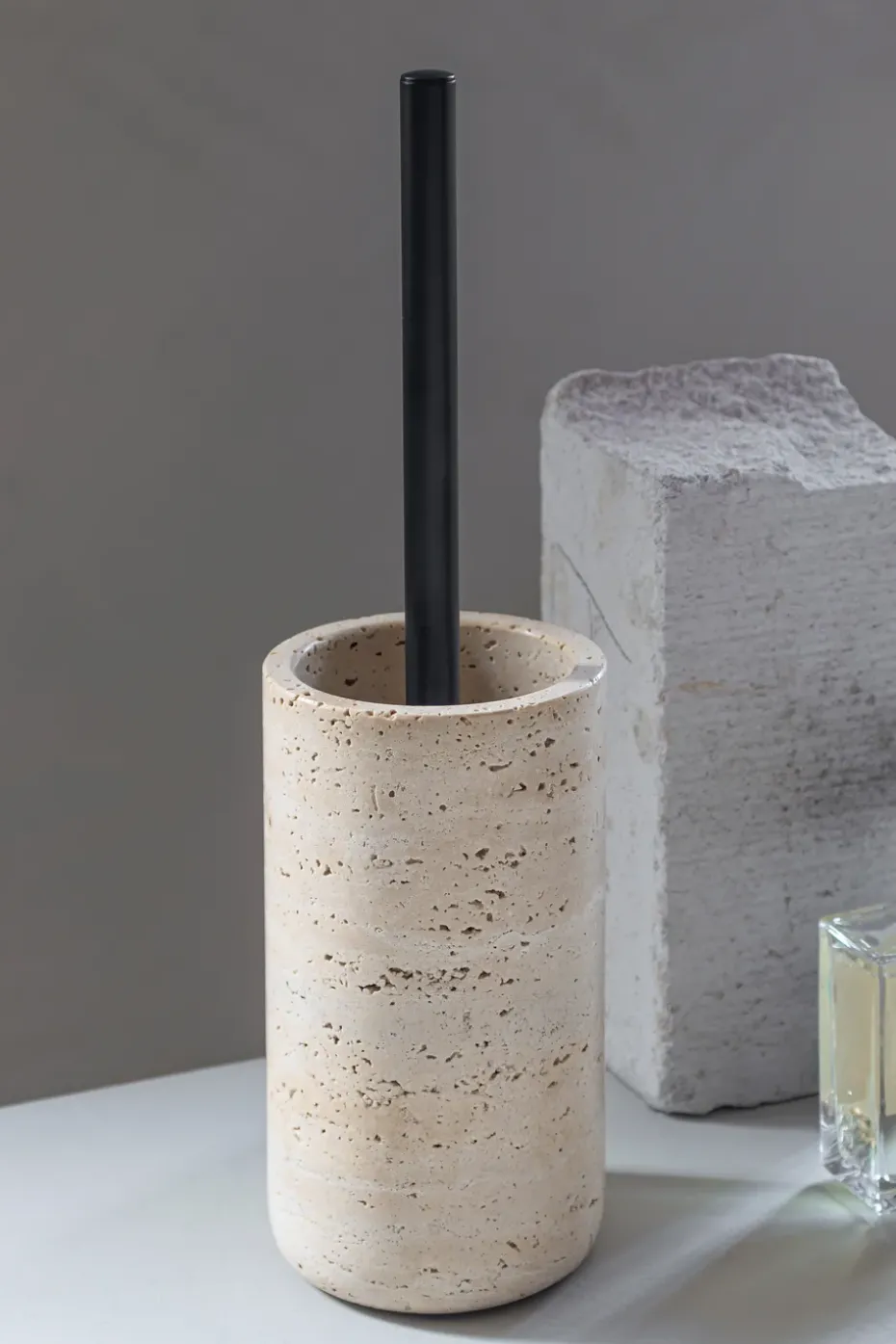 Travertine toilet brush 36 cm, Linen