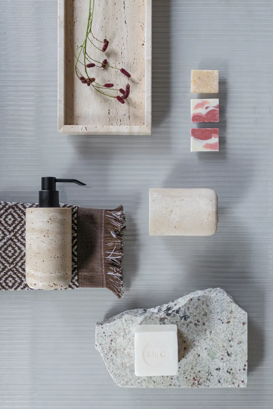Travertine toothbrush holder 10 cm, Linen