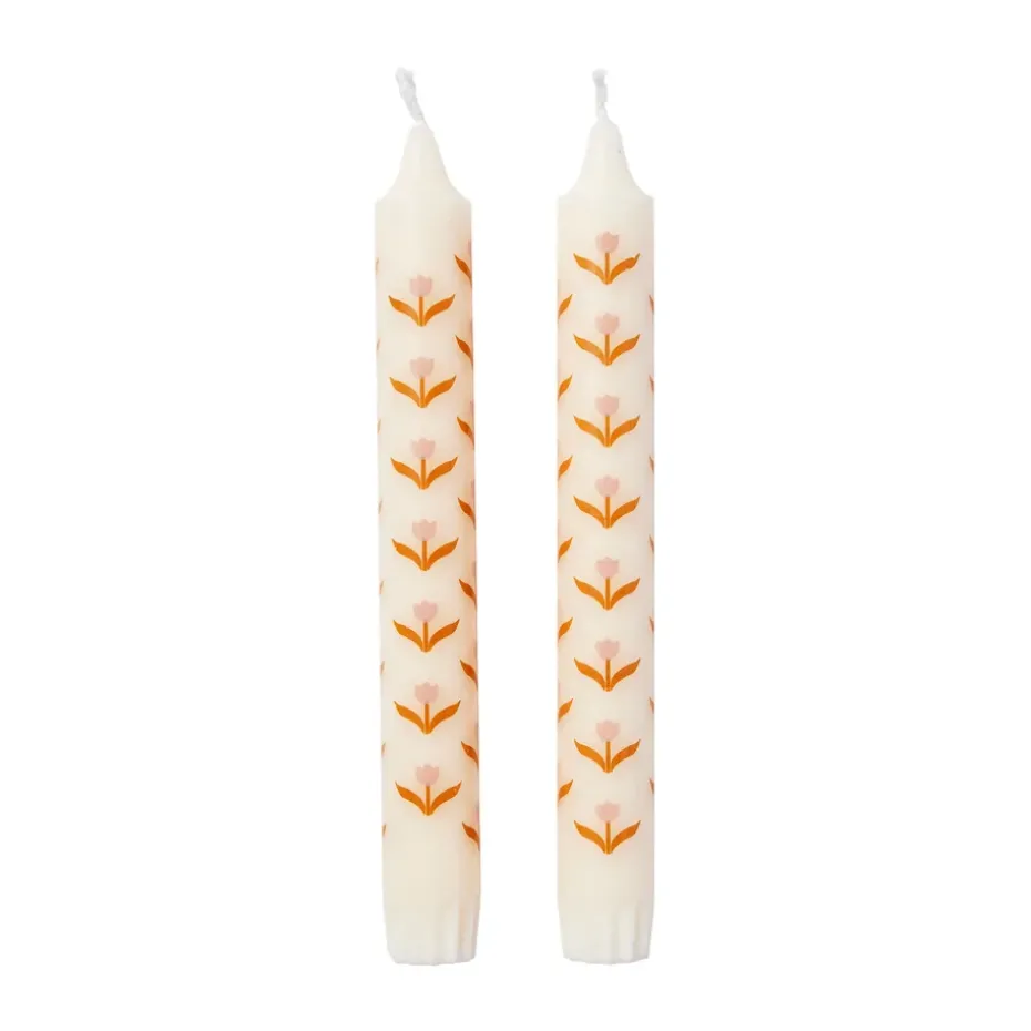Tulip taper candles 2-pack, White-soft pink